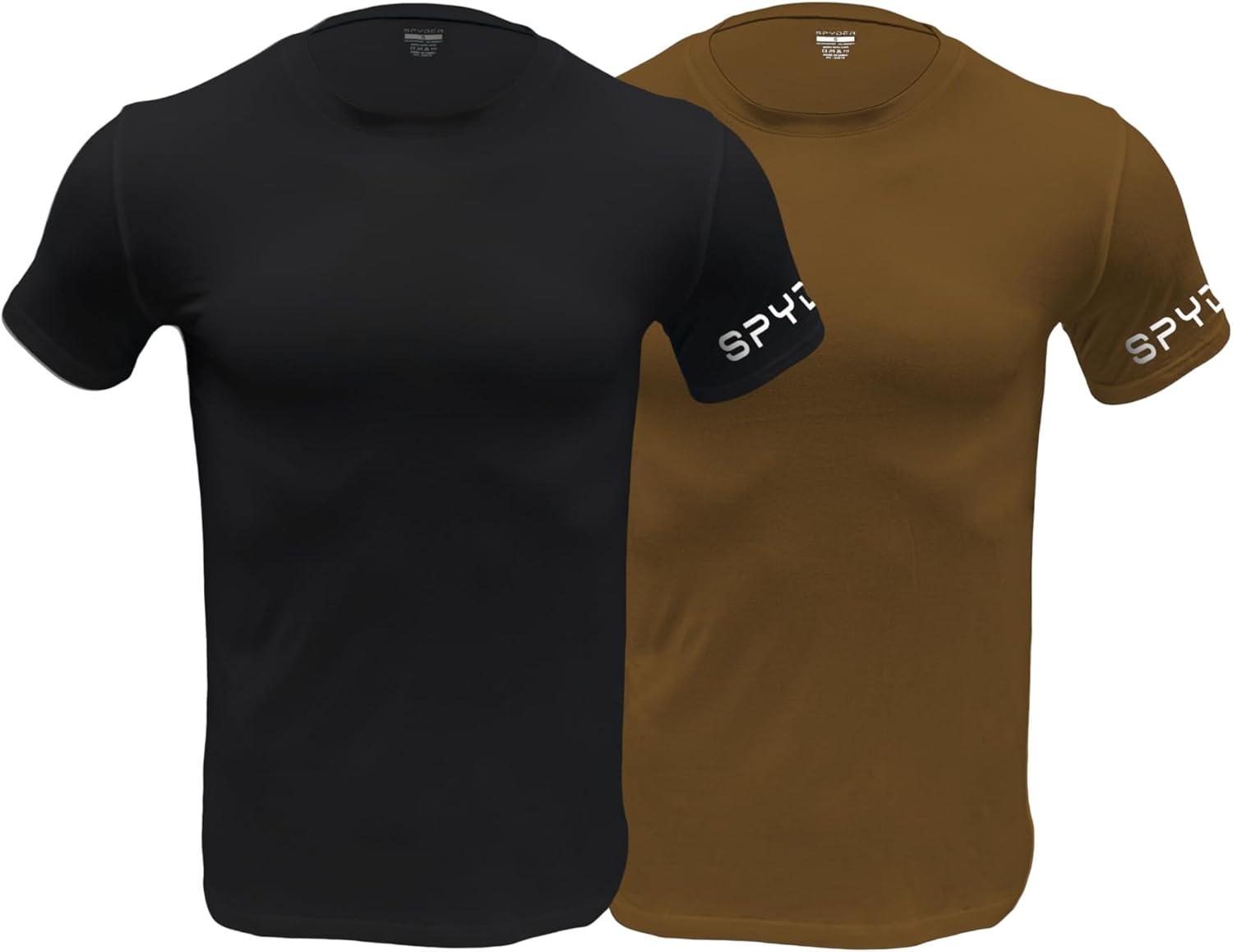 imageSpyder Mens Performance Moisture Wicking Crew Neck UndershirtsUltra Soft Stretch Sports TShirtBlackBrown