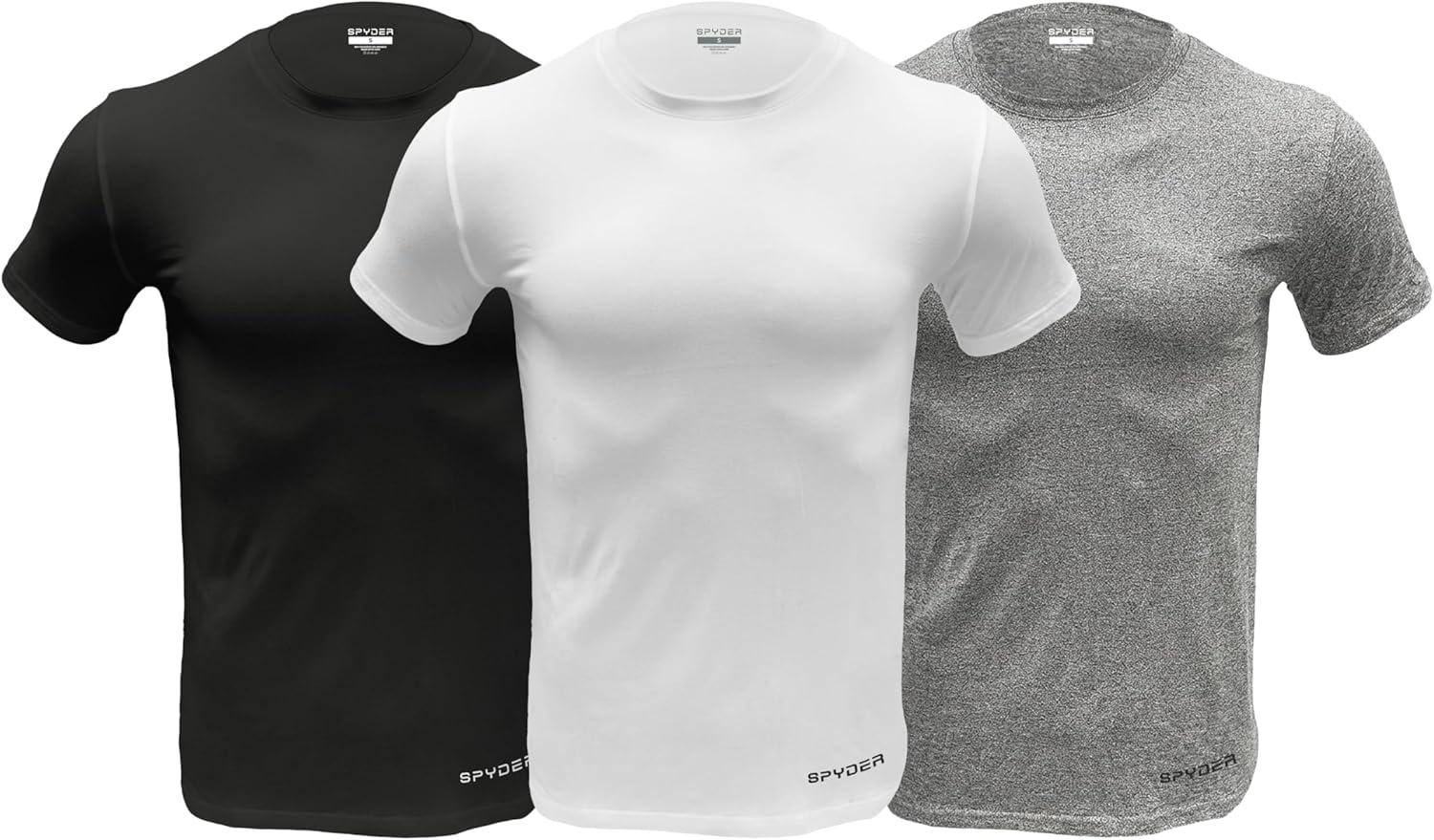 imageSpyder Mens Performance Moisture Wicking Crew Neck UndershirtsUltra Soft Stretch Sports TShirtBlackWhiteHeather