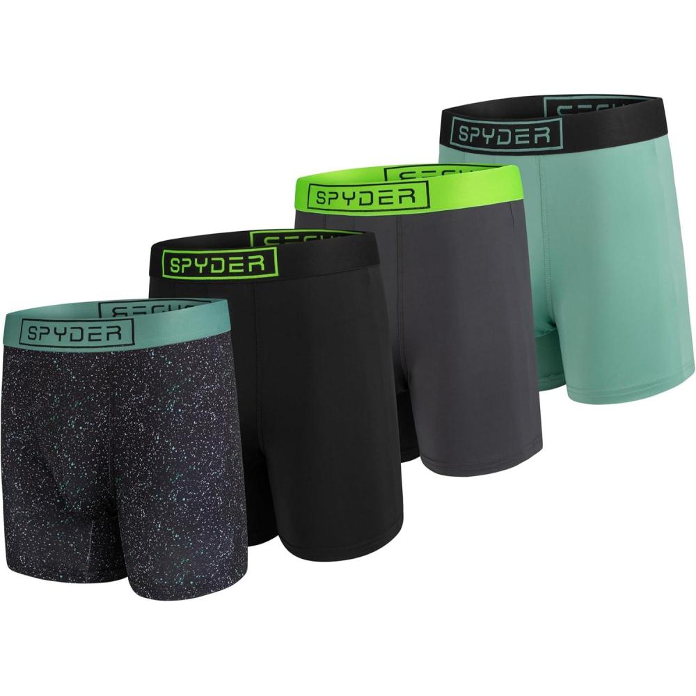 imageSpyder Mens Boxer Briefs 4 Pack Poly Spandex Performance Boxer Briefs UnderwearBlackBlackCharcoalTurquoise