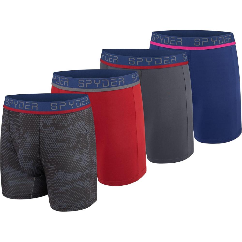 imageSpyder Mens Boxer Briefs 4 Pack Poly Spandex Performance Boxer Briefs UnderwearGreyRedGreyBlue
