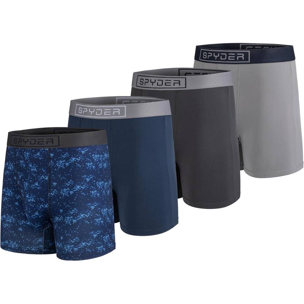 imageSpyder Mens Boxer Briefs 4 Pack Poly Spandex Performance Boxer Briefs UnderwearNavyNavyCharcoalGrey