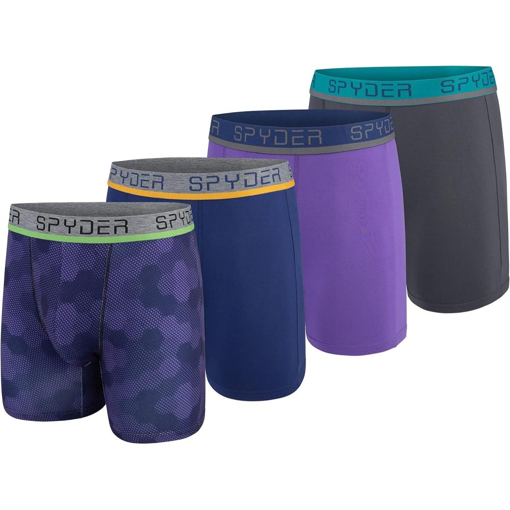 imageSpyder Mens Boxer Briefs 4 Pack Poly Spandex Performance Boxer Briefs UnderwearPurpleNavyPurpleGrey