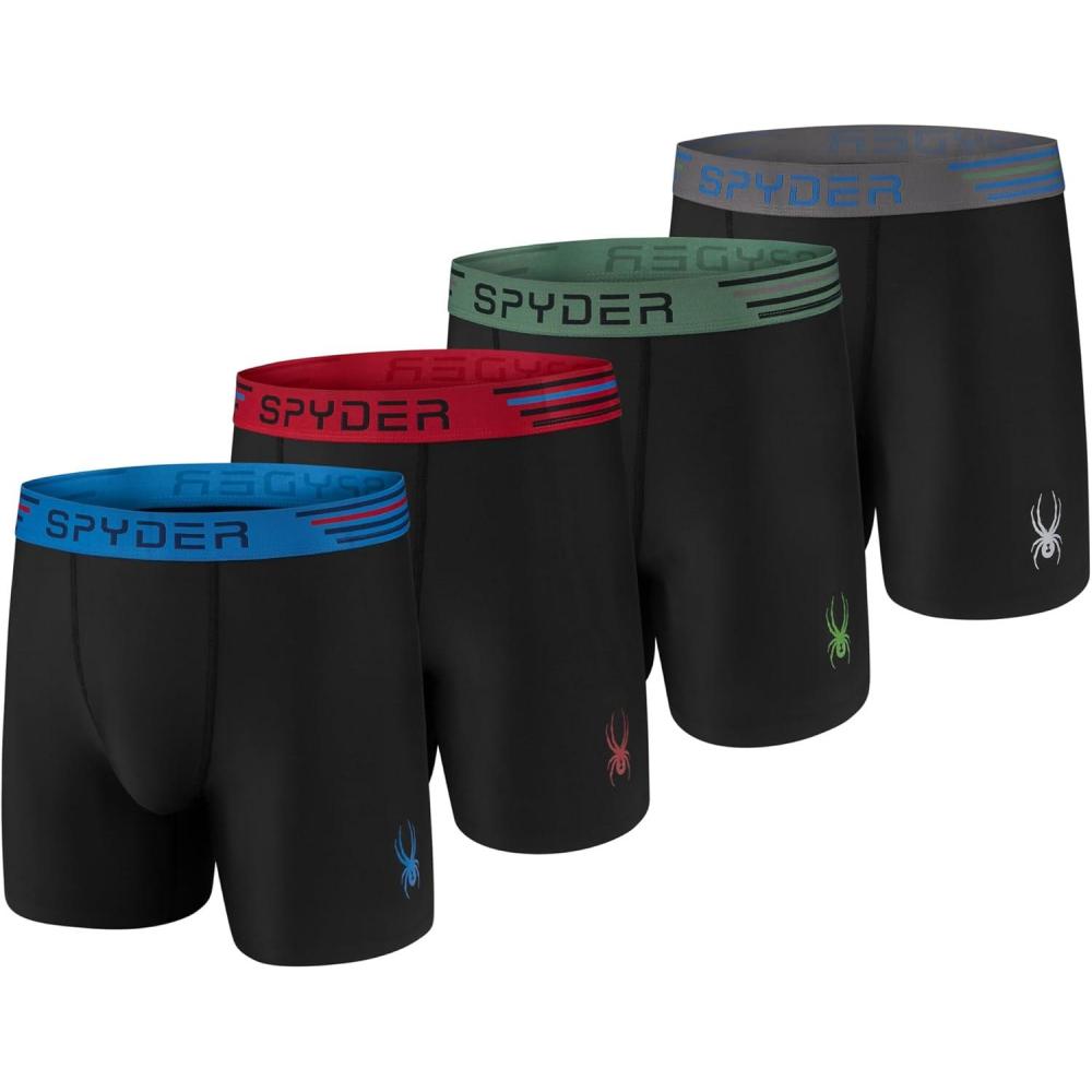 imageSpyder Mens Boxer Briefs 4 Pack Poly Spandex Performance UnderwearBonded Hem Boxer BriefsBlackBlackBlackBlack