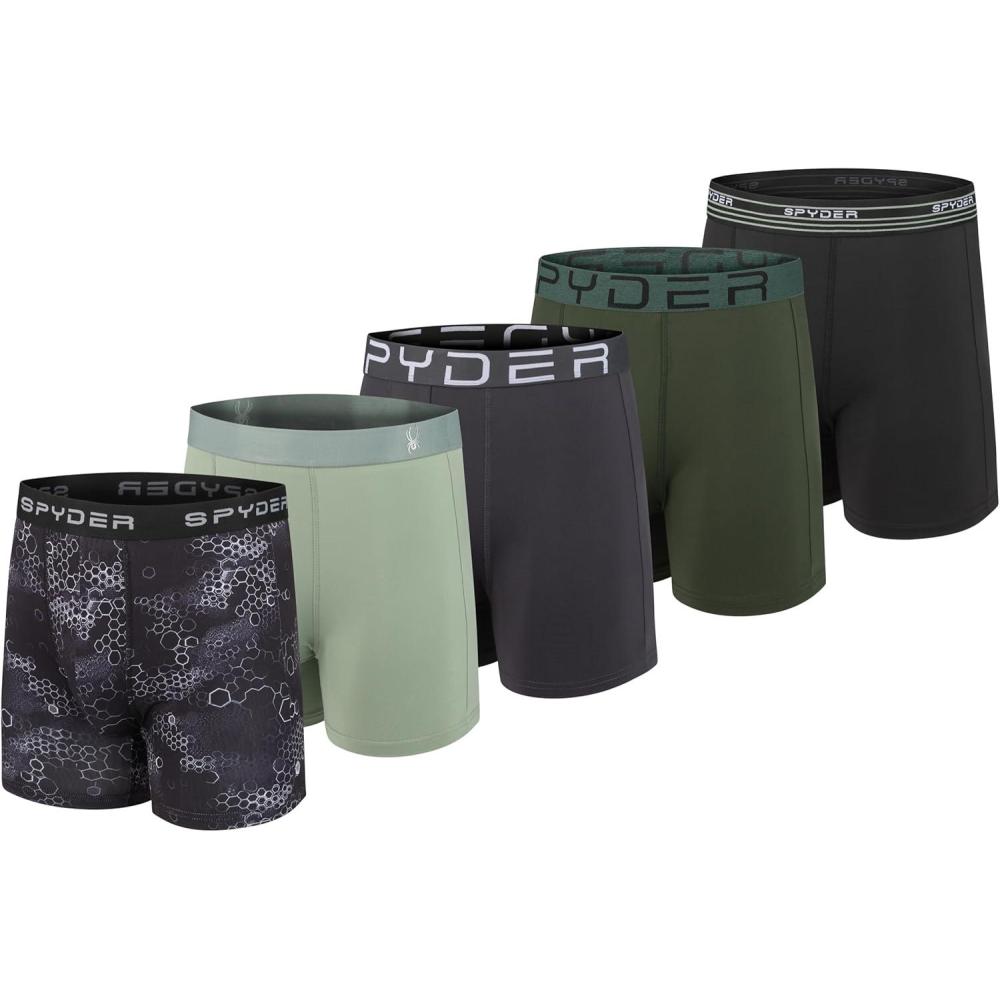 imageSpyder Mens Boxer Briefs 5 Pack Poly Spandex Performance Boxer Briefs UnderwearBlackLight GreenDark GreyGreenBlack