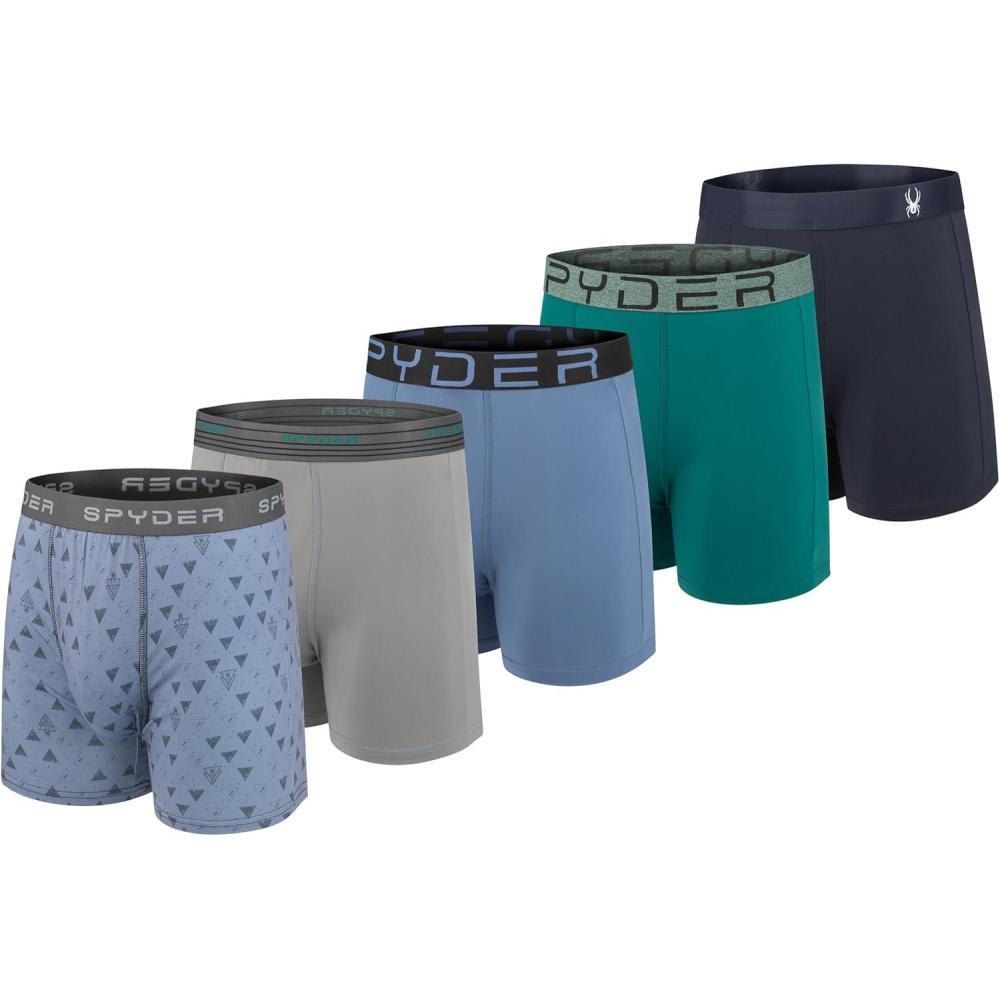 imageSpyder Mens Boxer Briefs 5 Pack Poly Spandex Performance Boxer Briefs UnderwearLight BlueHeatherLight BlueGreenNavy