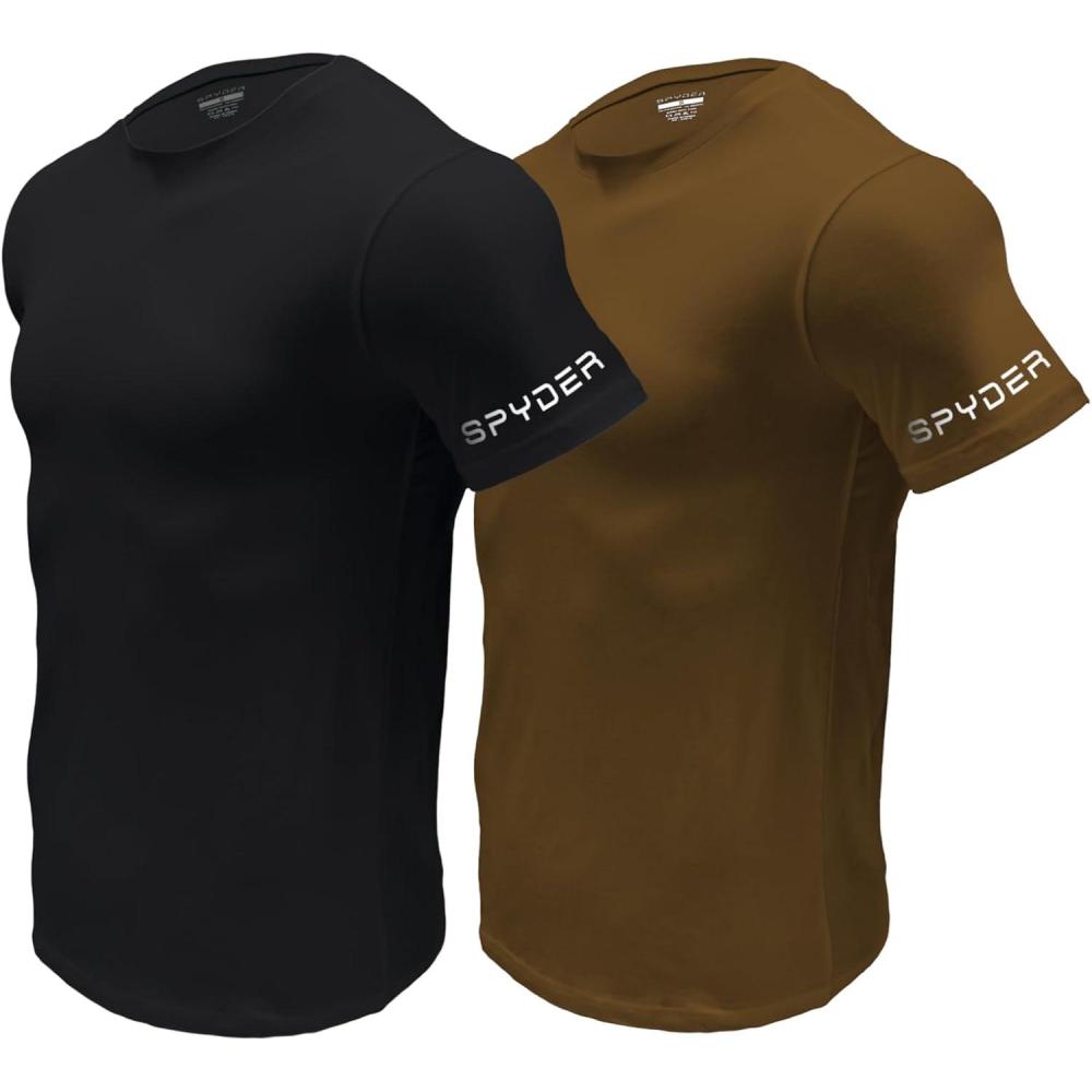 imageSpyder Mens Performance Moisture Wicking Crew Neck UndershirtsUltra Soft Stretch Sports TShirtBlackBrown