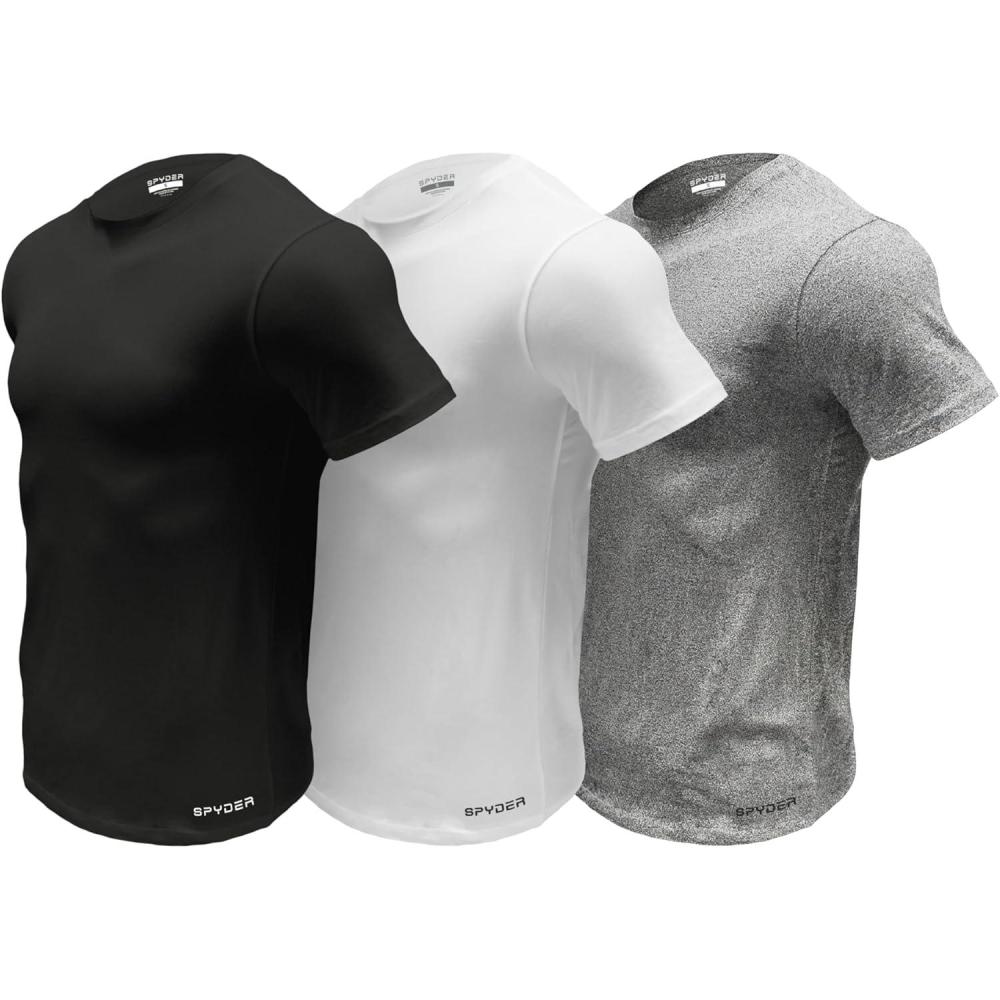 imageSpyder Mens Performance Moisture Wicking Crew Neck UndershirtsUltra Soft Stretch Sports TShirtBlackWhiteHeather