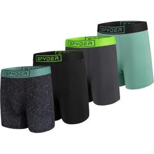 Spyder Mens Boxer Briefs 4 Pack Poly Spandex Performance Boxer Briefs Underwear(Black/Black/Charcoal/Turquoise)