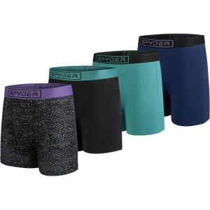 Spyder Mens Boxer Briefs 4 Pack Poly Spandex Performance Boxer Briefs Underwear(Black/Black/Teal/Navy)
