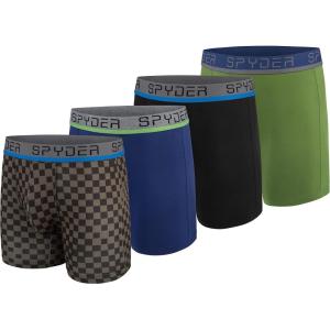 Spyder Mens Boxer Briefs 4 Pack Poly Spandex Performance Boxer Briefs Underwear(Grey/Blue/Black/Green)