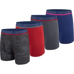 Spyder Mens Boxer Briefs 4 Pack Poly Spandex Performance Boxer Briefs Underwear(Grey/Red/Grey/Blue)