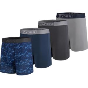 Spyder Mens Boxer Briefs 4 Pack Poly Spandex Performance Boxer Briefs Underwear(Navy/Navy/Charcoal/Grey)