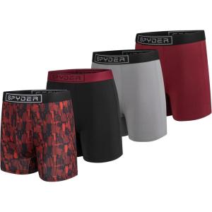 Spyder Mens Boxer Briefs 4 Pack Poly Spandex Performance Boxer Briefs Underwear(Red/Red/Black/Grey)