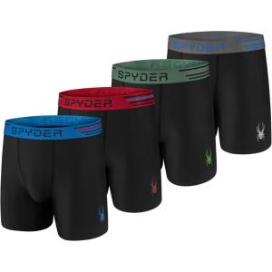 Spyder Mens Boxer Briefs 4 Pack Poly Spandex Performance Underwear/Bonded Hem Boxer Briefs(Black/Black/Black/Black)