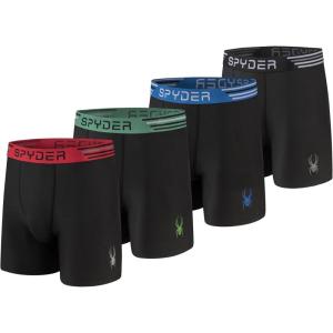 Spyder Mens Boxer Briefs 4 Pack Poly Spandex Performance Underwear/Bonded Hem Boxer Briefs(Black/Blk/Black/Blk)