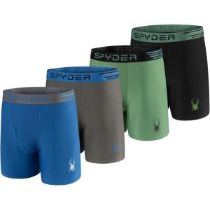 Spyder Mens Boxer Briefs 4 Pack Poly Spandex Performance Underwear/Bonded Hem Boxer Briefs(Green/Grey/Blue/Black)