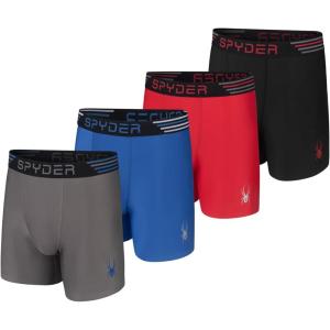 Spyder Mens Boxer Briefs 4 Pack Poly Spandex Performance Underwear/Bonded Hem Boxer Briefs(Grey/Blue/Red/Black)