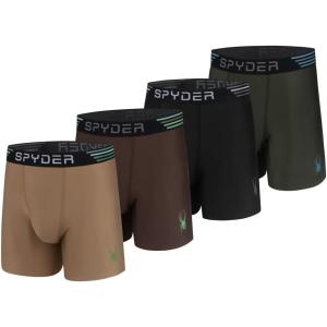 Spyder Mens Boxer Briefs 4 Pack Poly Spandex Performance Underwear/Bonded Hem Boxer Briefs(Light Brown/Brown/Black/Dark Green)