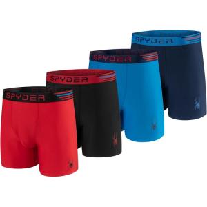 Spyder Mens Boxer Briefs 4 Pack Poly Spandex Performance Underwear/Bonded Hem Boxer Briefs(Red/Blue/Black/Blue)
