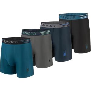 Spyder Mens Boxer Briefs 4 Pack Poly Spandex Performance Underwear/Bonded Hem Boxer Briefs(Teal/Grey/Navy/Black)