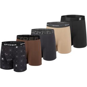 Spyder Mens Boxer Briefs 5 Pack Poly Spandex Performance Boxer Briefs Underwear(Black/Brown/Charcoal/Beige/Black)