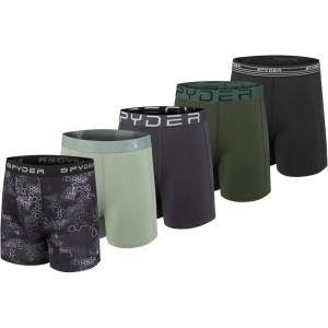 Spyder Mens Boxer Briefs 5 Pack Poly Spandex Performance Boxer Briefs Underwear(Black/Light Green/Dark Grey/Green/Black)