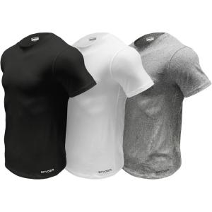 Spyder Mens Performance Moisture Wicking Crew Neck Undershirts/Ultra Soft Stretch Sports T-Shirt(Black/White/Heather)