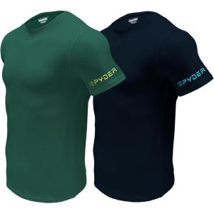 Spyder Mens Performance Moisture Wicking Crew Neck Undershirts/Ultra Soft Stretch Sports T-Shirt(Navy/Green)