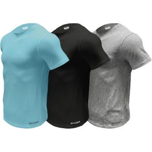 Spyder Mens Performance Moisture Wicking Crew Neck Undershirts/Ultra Soft Stretch Sports T-Shirt(Teal/Black/Heather)