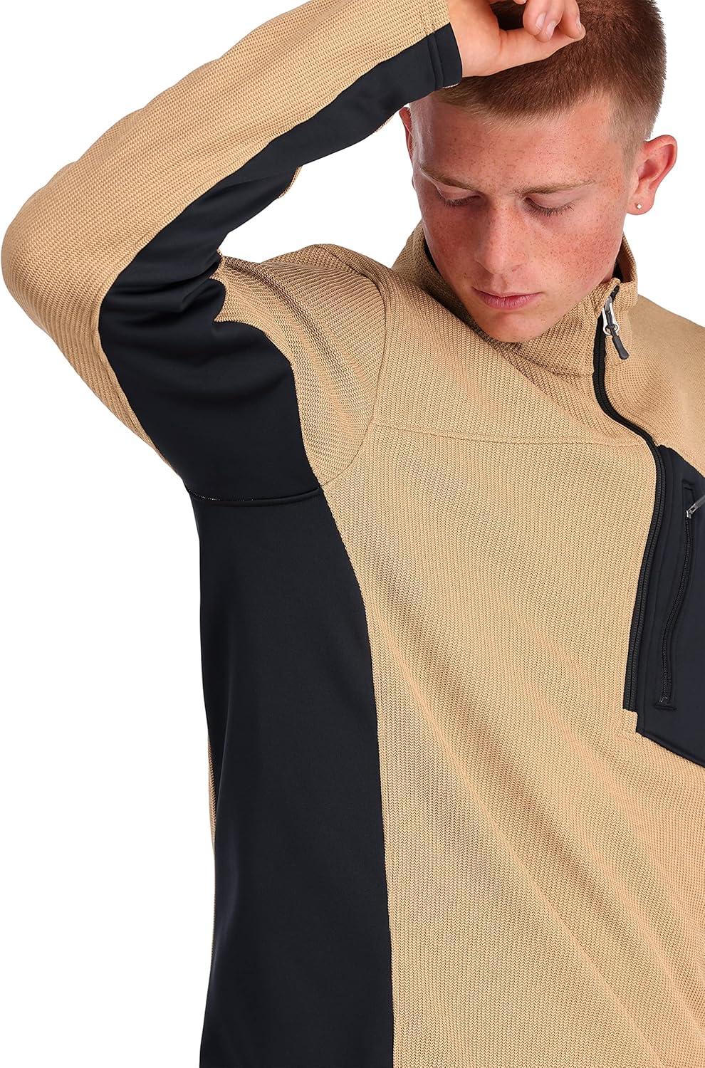 imageSpyder Mens Bandit Hybrid 12 Zip Fleece Ski Mid Layer Sweater JacketTannin