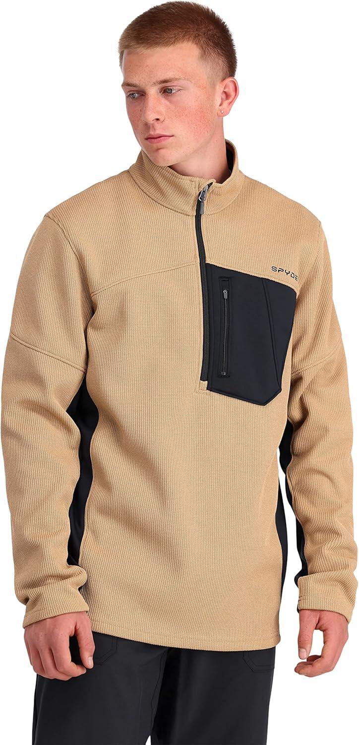 imageSpyder Mens Bandit Hybrid 12 Zip Fleece Ski Mid Layer Sweater JacketTannin