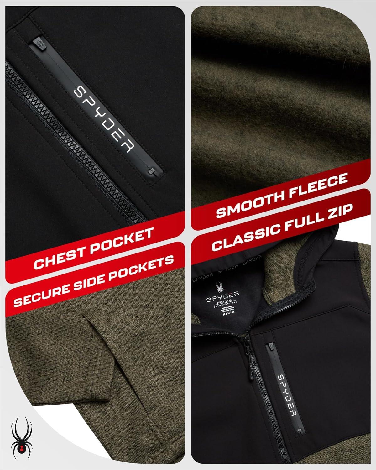 imageSpyder Mens Fleece Jacket Lightweight Cozy Full Zip Hooded Jackets for Men Soft Performance Fleece Hiking Outdoor JacketOlive Black