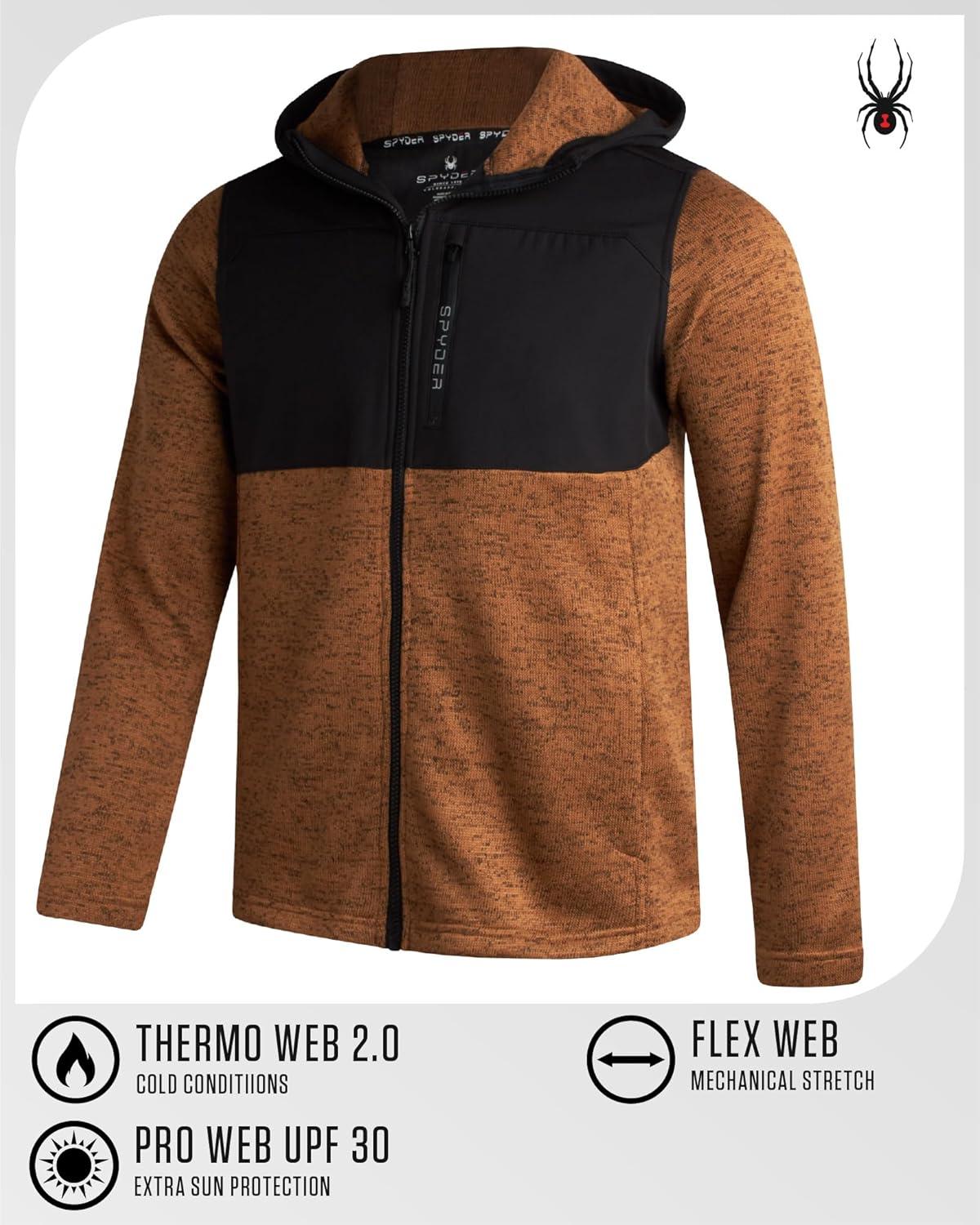 imageSpyder Mens Fleece Jacket Lightweight Cozy Full Zip Hooded Jackets for Men Soft Performance Fleece Hiking Outdoor JacketWheat Brown