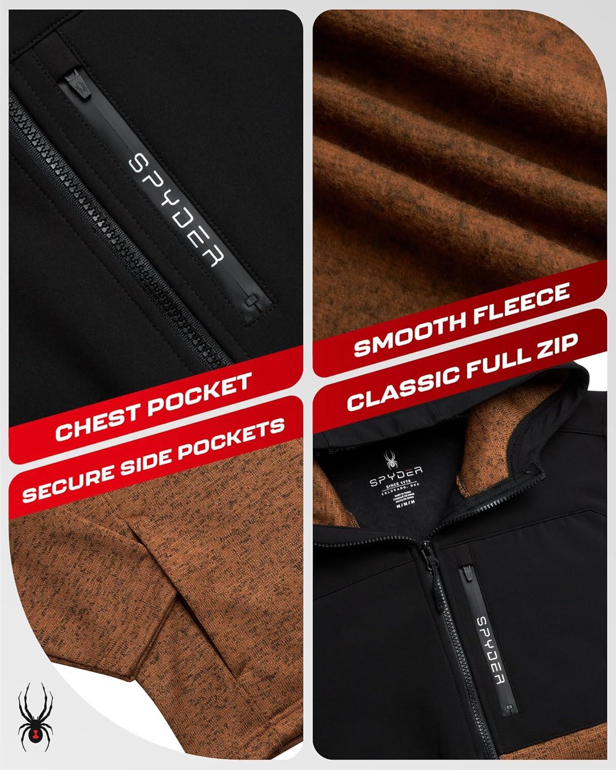 imageSpyder Mens Fleece Jacket Lightweight Cozy Full Zip Hooded Jackets for Men Soft Performance Fleece Hiking Outdoor JacketWheat Brown