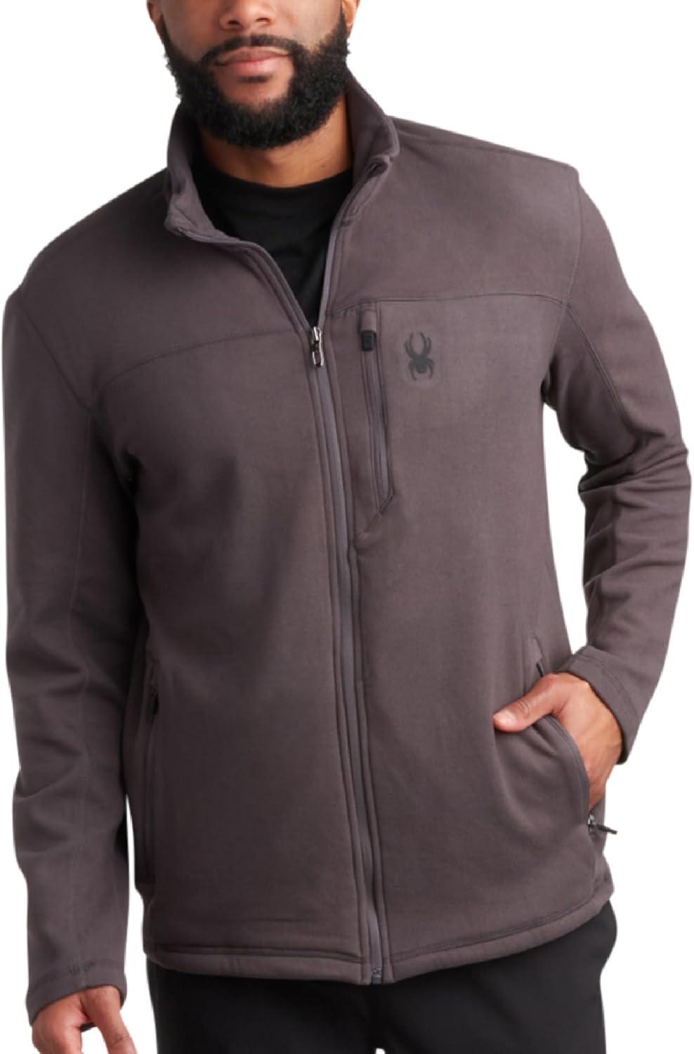 imageSpyder Mens Fleece Jacket Polar Fleece Suede Mens Jacket Lightweight UPF 30 Athletic Zip Up 2 Way Stretch Coat for MenDark Grey