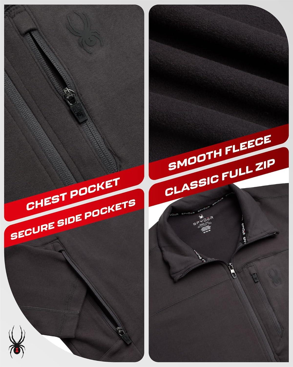 imageSpyder Mens Fleece Jacket Polar Fleece Suede Mens Jacket Lightweight UPF 30 Athletic Zip Up 2 Way Stretch Coat for MenDark Grey