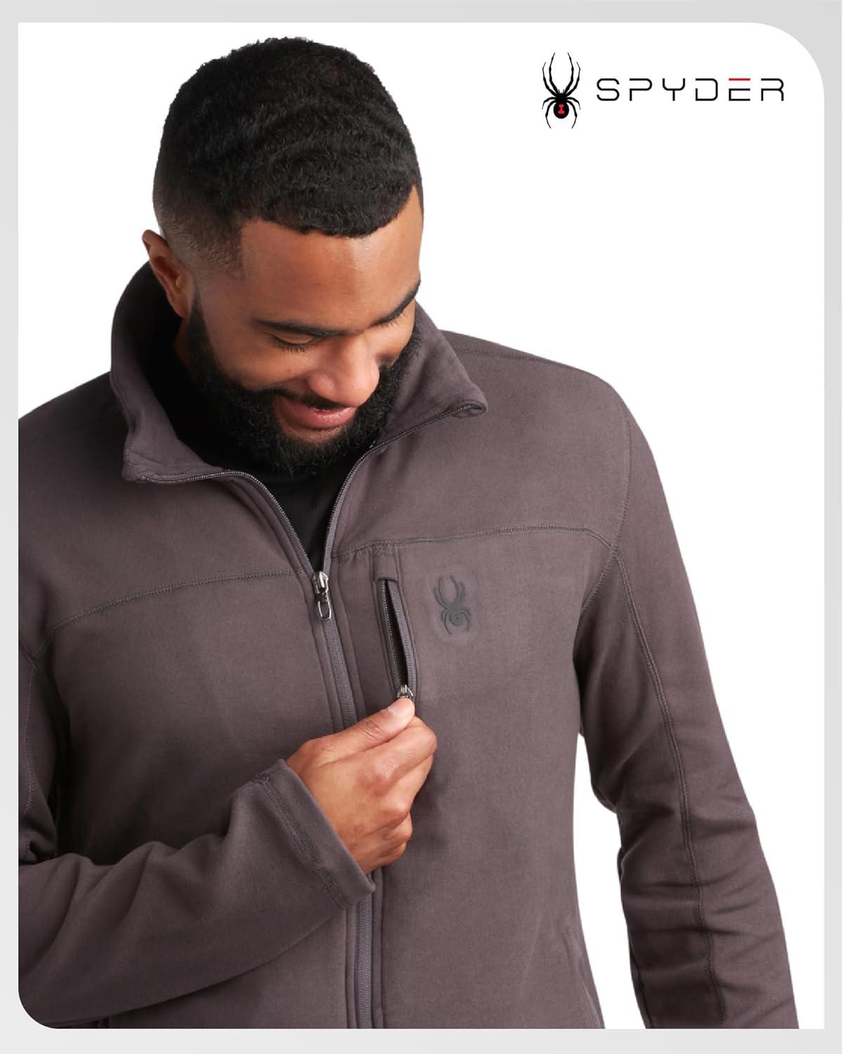 imageSpyder Mens Fleece Jacket Polar Fleece Suede Mens Jacket Lightweight UPF 30 Athletic Zip Up 2 Way Stretch Coat for MenDark Grey