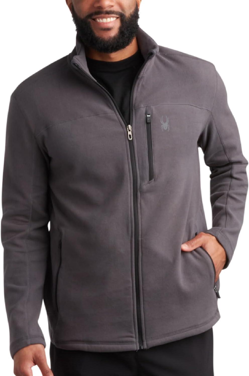 imageSpyder Mens Fleece Jacket Polar Fleece Suede Mens Jacket Lightweight UPF 30 Athletic Zip Up 2 Way Stretch Coat for MenHeather Grey