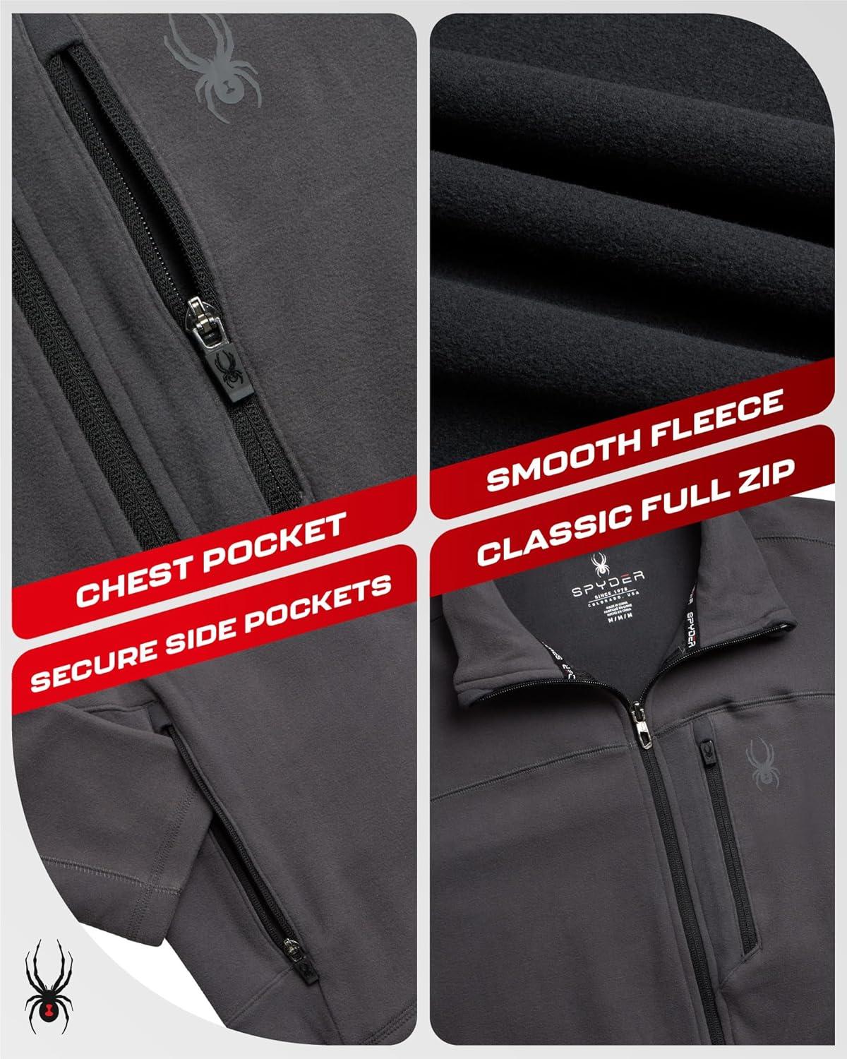 imageSpyder Mens Fleece Jacket Polar Fleece Suede Mens Jacket Lightweight UPF 30 Athletic Zip Up 2 Way Stretch Coat for MenHeather Grey