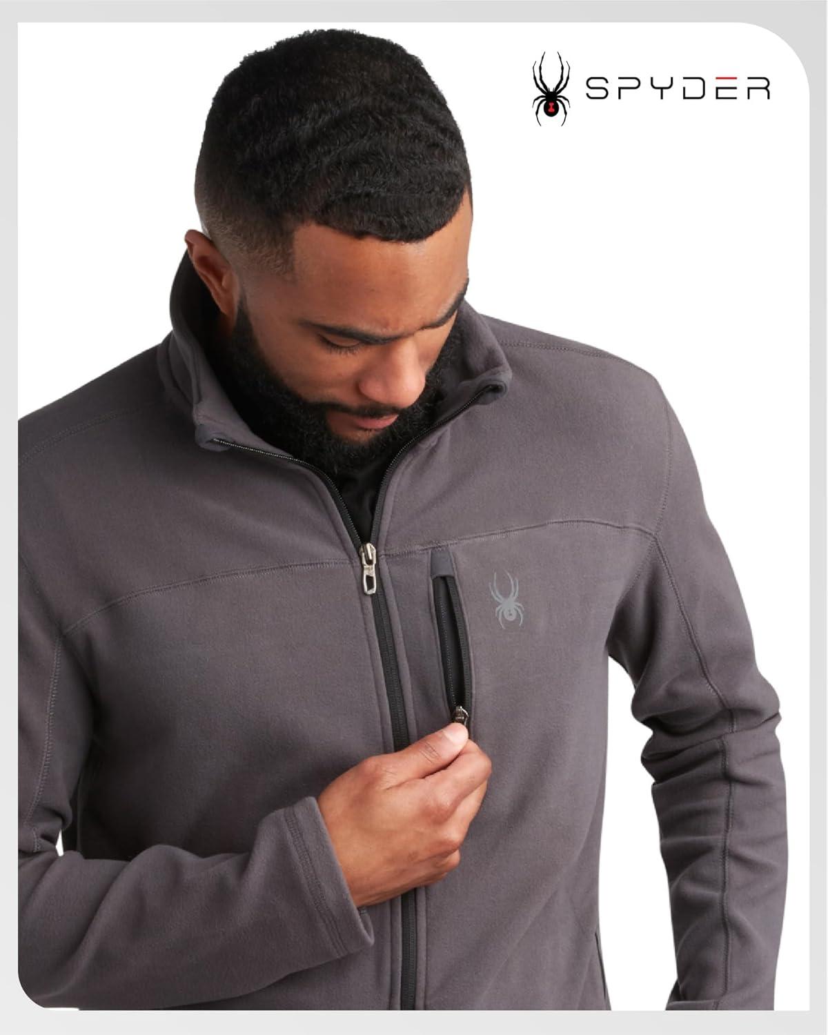 imageSpyder Mens Fleece Jacket Polar Fleece Suede Mens Jacket Lightweight UPF 30 Athletic Zip Up 2 Way Stretch Coat for MenHeather Grey