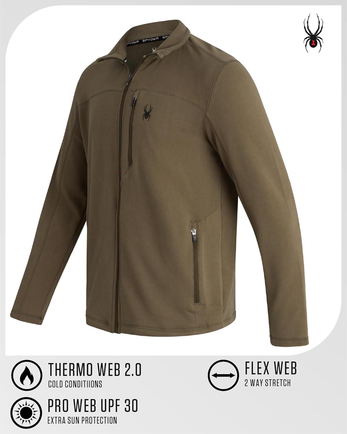 imageSpyder Mens Fleece Jacket Polar Fleece Suede Mens Jacket Lightweight UPF 30 Athletic Zip Up 2 Way Stretch Coat for MenOlive
