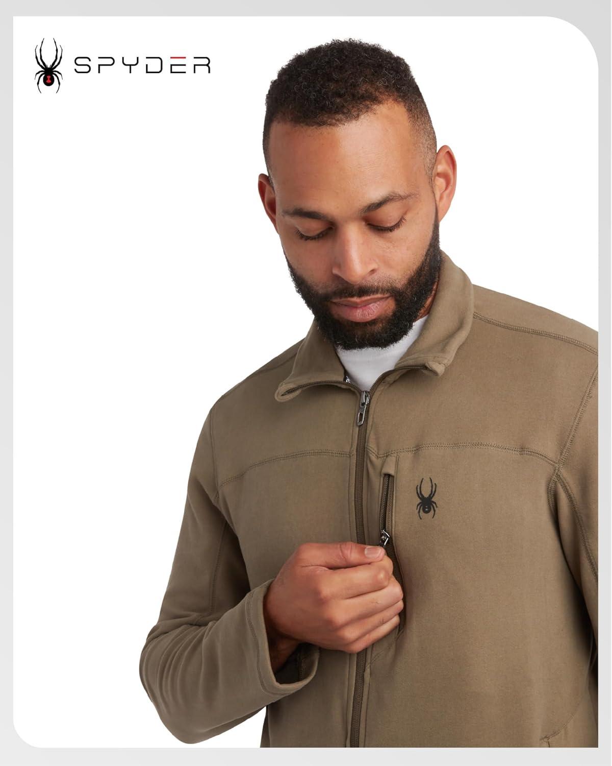 imageSpyder Mens Fleece Jacket Polar Fleece Suede Mens Jacket Lightweight UPF 30 Athletic Zip Up 2 Way Stretch Coat for MenOlive