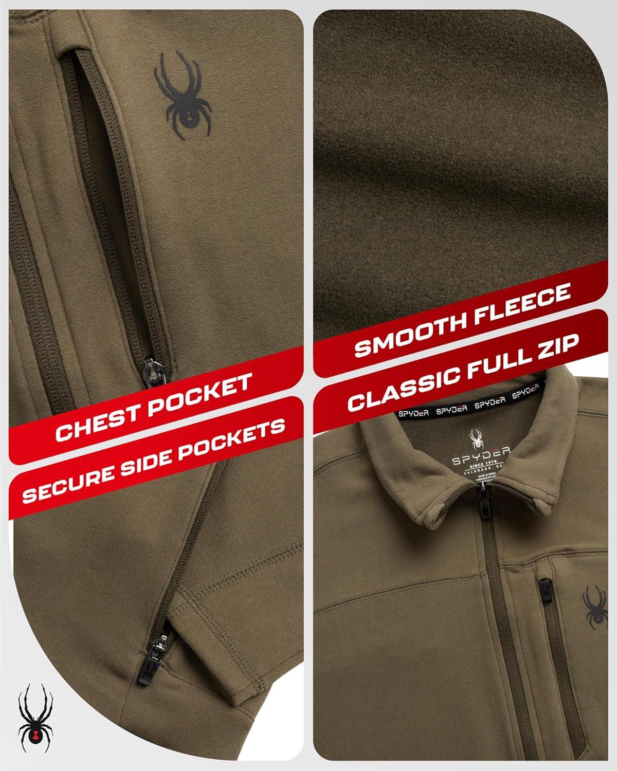 imageSpyder Mens Fleece Jacket Polar Fleece Suede Mens Jacket Lightweight UPF 30 Athletic Zip Up 2 Way Stretch Coat for MenOlive