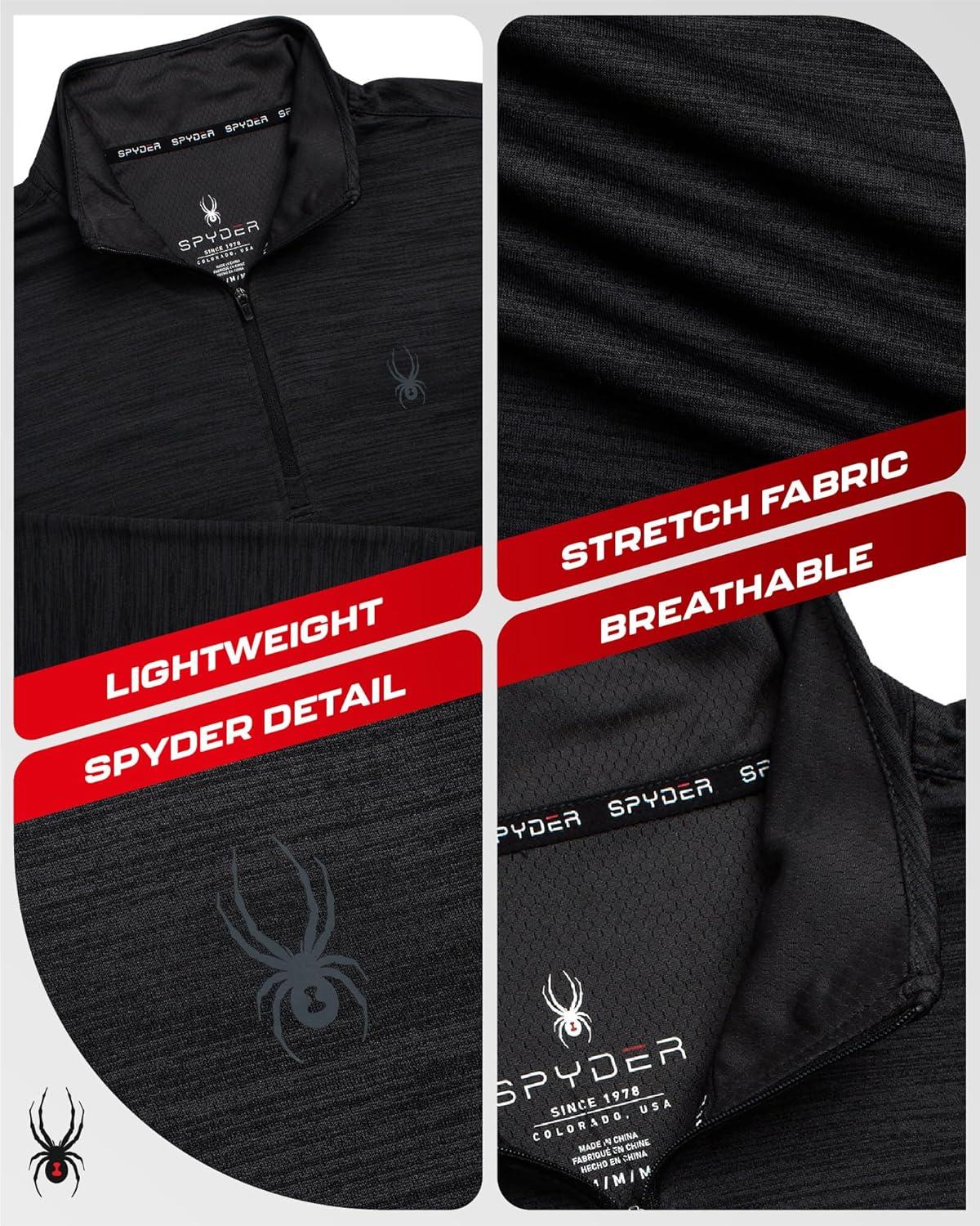 imageSpyder Mens Quarter Zip Pullover Quick Dry Athletic Mens Long Sleeve Workout Shirts Lightweight Gym Golf PulloversHeather Black