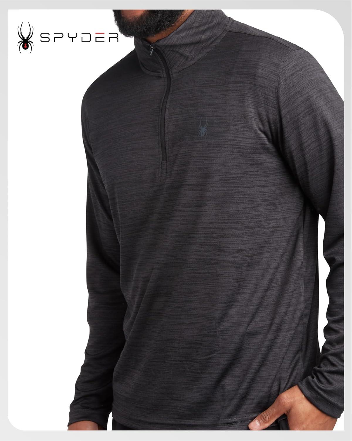 imageSpyder Mens Quarter Zip Pullover Quick Dry Athletic Mens Long Sleeve Workout Shirts Lightweight Gym Golf PulloversHeather Black
