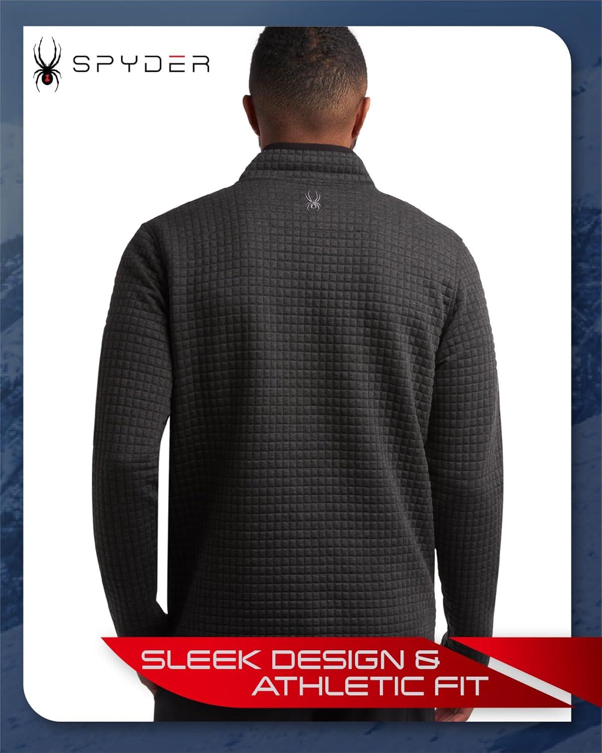 imageSpyder Mens Quarter Zip Pullover Sweater Performance Grid Fleece 14 Zip Pullover Mens Sweatshirt for Golf Hiking RunningBlack