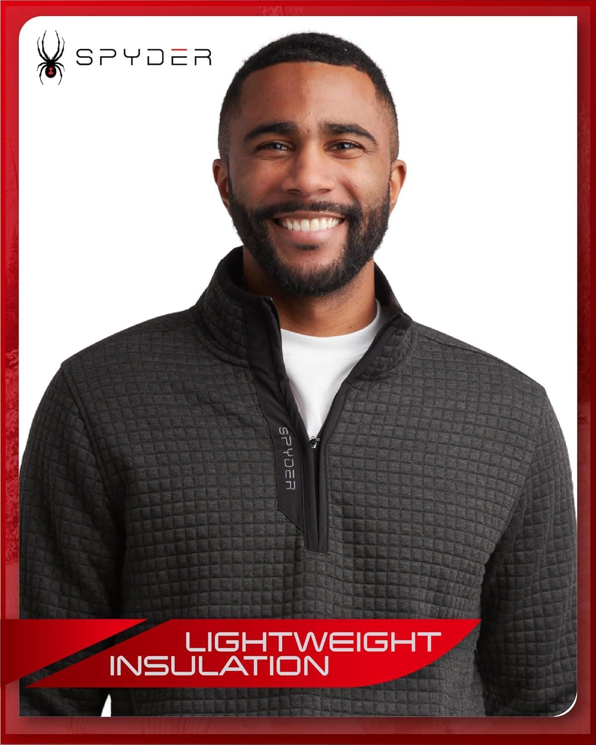 imageSpyder Mens Quarter Zip Pullover Sweater Performance Grid Fleece 14 Zip Pullover Mens Sweatshirt for Golf Hiking RunningBlack