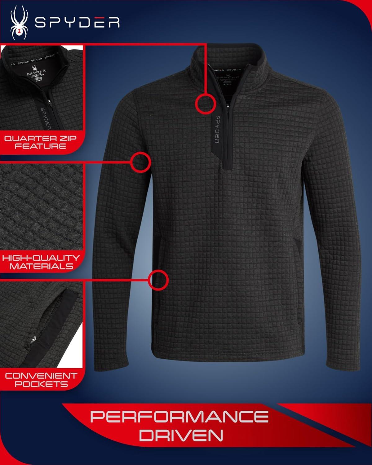 imageSpyder Mens Quarter Zip Pullover Sweater Performance Grid Fleece 14 Zip Pullover Mens Sweatshirt for Golf Hiking RunningBlack
