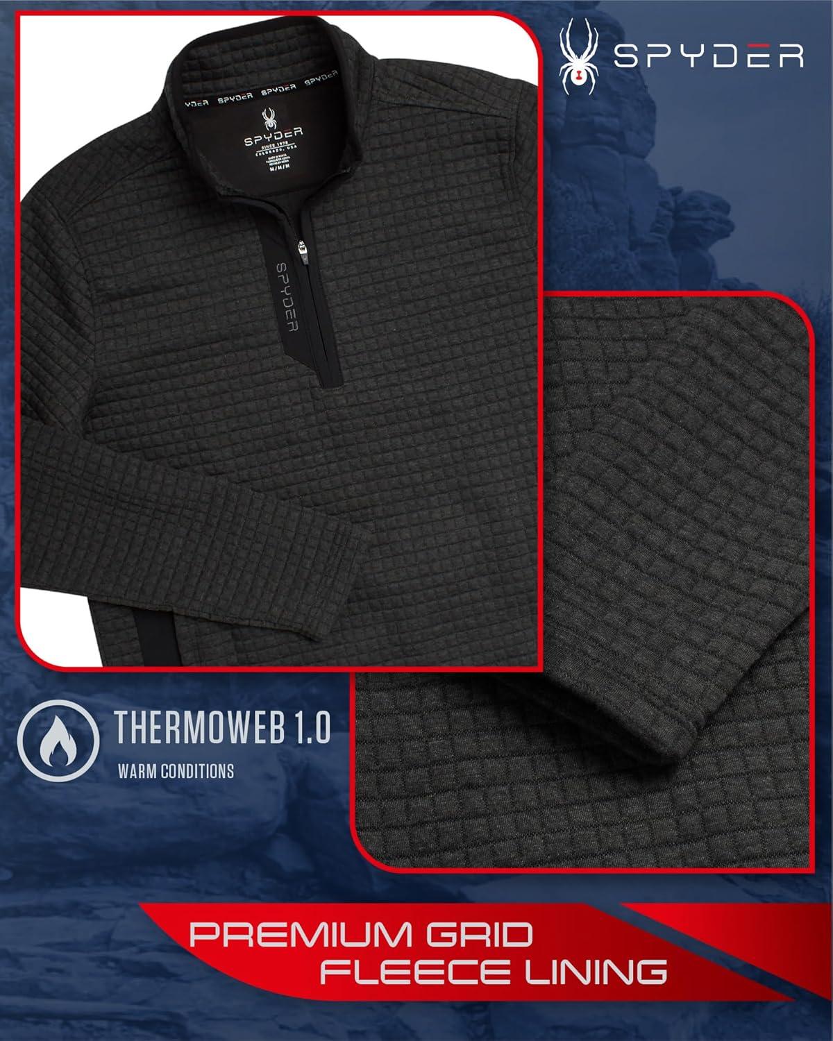 imageSpyder Mens Quarter Zip Pullover Sweater Performance Grid Fleece 14 Zip Pullover Mens Sweatshirt for Golf Hiking RunningBlack