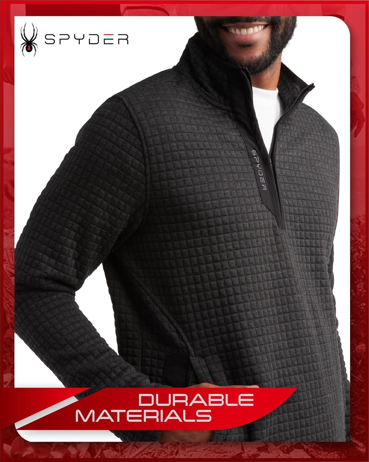 imageSpyder Mens Quarter Zip Pullover Sweater Performance Grid Fleece 14 Zip Pullover Mens Sweatshirt for Golf Hiking RunningBlack